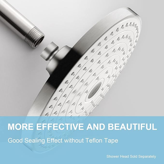 OFFO Shower Arm with Flange, 10 in Brushed Nickel Ceiling Mount Replacement Rain Shower Head Straight Arm Ceiling-Mounted For Fixed Shower Head & High Pressure Rain