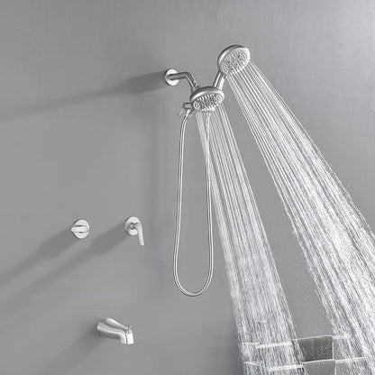 2 Handles Tub Shower Faucet Set Shower System with Tub Spout Bathtub Faucet Set Shower Tub Combo Set Complete Tub and Shower Trim Kit Brushed Nickel