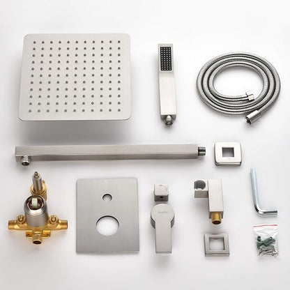 SHAMANDA Rainfall Shower System, Bathroom Luxury 10-Inch Rain Shower Head and Handheld Shower Faucet Combo Set Brushed Nickel(Including Rough-In Valve Body and Trim), Wall Mount, L701-2