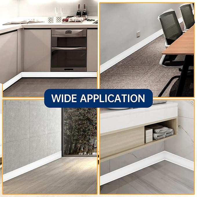 Flexible Baseboard Molding Trim 6 Inch Self-Adhesive Vinyl Wall Base Peel and Stick Cove Base Rubber Wall Baseboard Moulding Trim (20Ft, White)