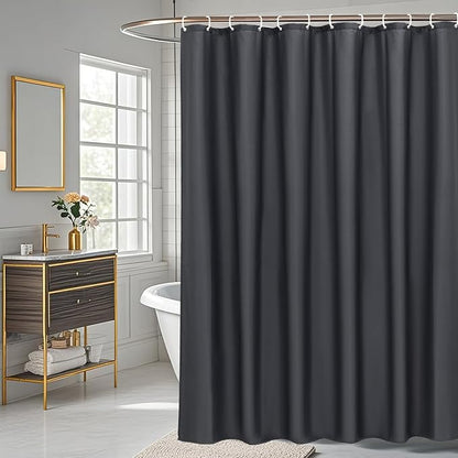 AooHome Hotel Fabric Shower Curtain Liner, Solid Bathroom Curtain with Hooks, Waterproof, Dark Grey, 72 Width x 75 Height Inch