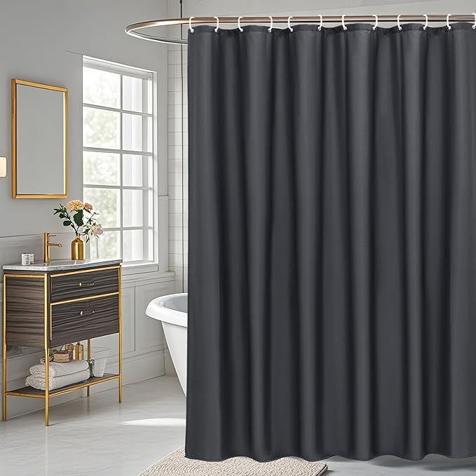 AooHome 96 inch Extra Long Solid Shower Curtain for Hotel, Water Repellent Shower Curtain Liner with Hooks, 72 Width x 96 Height inch, Dark Grey