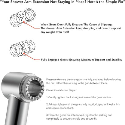 15 Inch Extra Long Adjustable Shower Head Extension Arm With Locking Set Screw, Singing Rain Brass Angle Height Adjustable, Easy To Install, G1/2 Universal Connector Compatible (Matt Black)