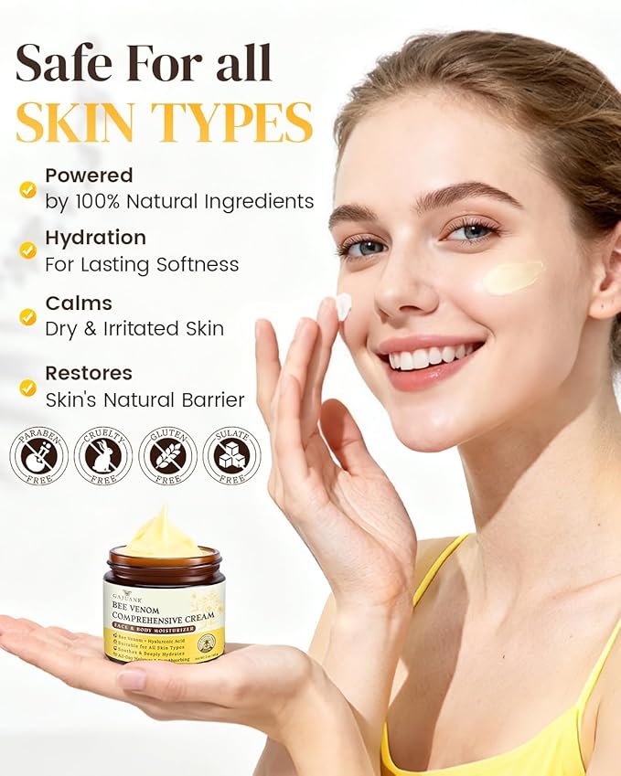 Bee Venom Comprehensive Cream, Bee Venom Skin Treatment Cream, All-in-One Nourishing Treatment with Hyaluronic Acid, Lifting Firming Repair Moisturizer, Natural Gentle Formula for All Skin Types, 60g