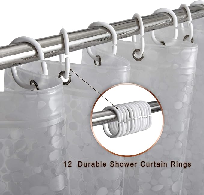 Bostofy Waterproof Shower Curtain Liner 8G EVA Thick Shower Curtain with Heavy Duty 3 Bottom Magnets, Shower Liner for Shower Stall, Bathtubs, 3D Pebble Pattern, 72 x 72,12 Hooks