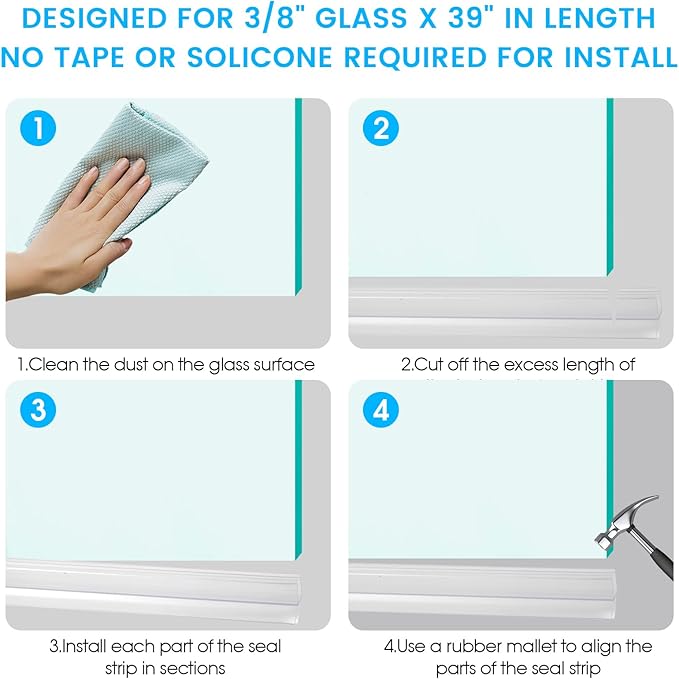 POZIA Clear Frameless Glass Shower Door Bottom Seal | Shower Door Sweep for Leak-Proof, Quick Installation to Create Reliable Water Barrier (1PACK-3/8in-20mm Gap)