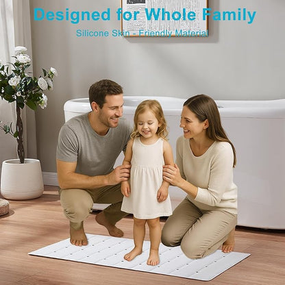 Non-Slip Bath Mat for Tub & Shower：Silicone Foldable Bathtub Mat with Strong Suction Cups, Quick Drain Holes, Machine Washable Extra Large Bathroom Mats 35.8" x 17.7", White