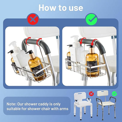YUOROS Shower Caddy Hanging, 304 Stainless Steel Shower Organizer Rack for Shower Chair Bench for Elderly Seniors Disabled Handicap