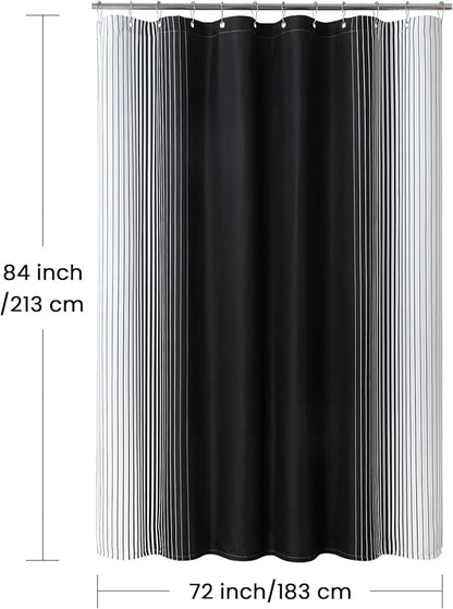 Extra Long Black Shower Curtain, Modern Black and White Gradient Vertical Stripe Waterproof Polyester Shower Curtains for Bathroom, 72x84 Inches