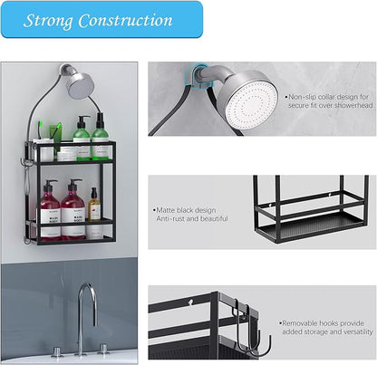 Meangood Shower Caddy, 10.4" x 4.5" x 22.04" Hanging Shower Caddy Organizer Over Shower Head Big Capacity for Shampoo, Conditioner with Hooks for Razor/Sponge, Matte Black