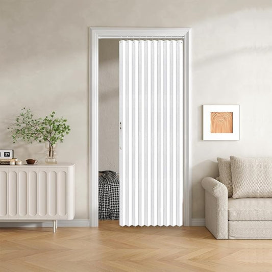 100% Blackout Fabric Folding Door Curtain with Magnetic Closure - Accordion Style for Sliding Doors, Closets,Wardrobe and Temporary Door Solutions Doorway Curtains（W42 x L78, White，1 Panel）