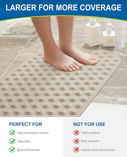 Bathtub Mat Non-Slip Without Suction Cups, 39x16inch Extra Long Bath Mats for Shower Bathroom, Machine Washable Natural Rubber Shower Tub Mat (39x16inch, Brown)