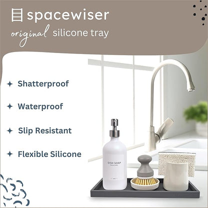 Countertop and Vanity Tray - 11.7" Silicone Bathroom Tray Countertop, Dish Soap Trays for Kitchen Counter, Sink Organizer Caddy Accessories, Toilet Plant Shower Makeup Mat Oil Holder