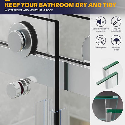Shower Glass Door Side Seal, 2PCS 78 Inch Ultra Clear PVC Seal Strip with Long Sweep for 3/8"(10mm) Thick Framless Glass Door, to Stop Water Leakage