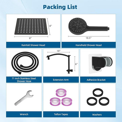 Hibbent All Metal Shower Head, 8'' High Pressure Rain Shower Head/Handheld Showerhead Combo with 16'' Adjustable Arc-shaped Extension Arm, 10 Sprays, 71'' Hose, Showerhead Holder, Oil Rubbed Bronze