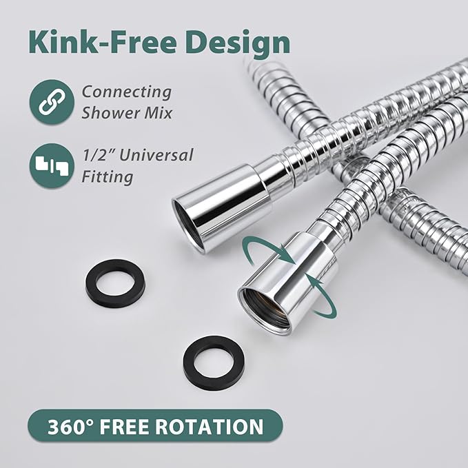 Chrome Shower Hose Replacement For Cleaning 59 Inches 304 Stainless Steel Shower Head Hoses High Pressure Bidet Hose Extension Flexible Showerhead Hoses Extra Long