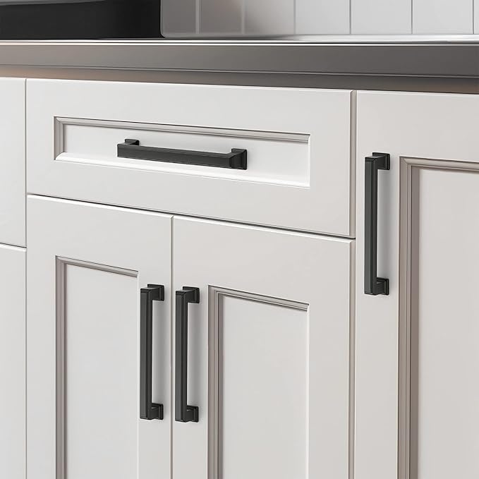 Ravinte Hardware 15 Pack Matte Black Cabinet Pulls, 5 Inch (128mm) Hole Center Zinc Alloy Drawer Handles for Kitchen Cabinets, Cupboards, Dressers, Square Solid Metal Hardware
