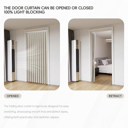 Accordian Door Curtain, 100% Blackout Folding Magnetic Doorway Curtains,Linen Style Closet Doors,for Room Divider,Privacy Protection（W72 x L78,Off White,1 Panel）