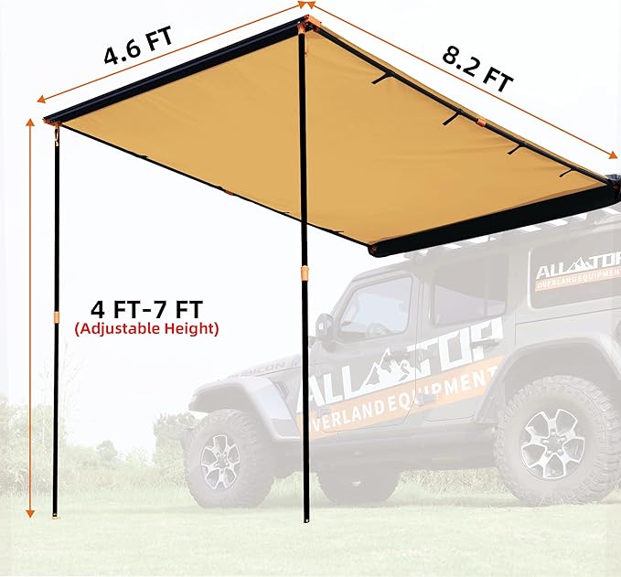 ALL-TOP Vehicle Awning 4.6'x8.2' Roof Rack Pull-Out Sun Shade UV50+, Weatherproof 4x4 Side Awning for Camping & Overland (Hardware Included)