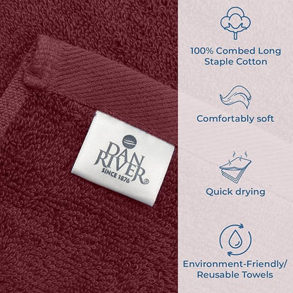 DAN RIVER Bath Towels Set of 4, 27 x 54 Inches, 100% Cotton, Larger & Lighter Weight, Quicker to Dry, Super Soft and Absorbent, Ideal Soft Bath Towels for Daily Use, Pomegrante