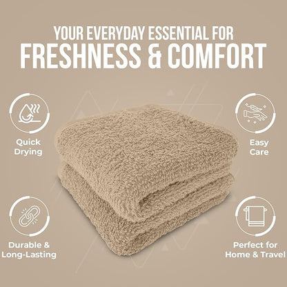 DAN RIVER 12 Pack Wash Cloths for Showering [12x12] - 100% Cotton Washcloths Premium Quality Flannel Face Cloths for Bathroom, Highly Absorbent and Soft Feel Wash Clothes, Tan