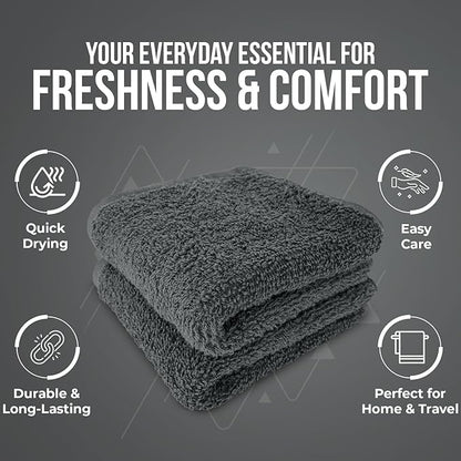 DAN RIVER 24 Pack Wash Cloths for Showering [12x12] - 100% Cotton Washcloths Premium Quality Flannel Face Cloths for Bathroom, Highly Absorbent and Soft Feel Wash Clothes, Gray