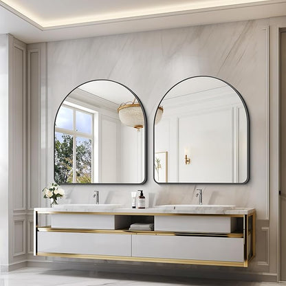 Arched Bathroom Mirror, 36"x40" Black Arched Mirror for Bathroom, Wall Mounted Mirror, Black Vanity Wall Mirror w/Metal Frame for Bedroom, Entryway, Living Room, Vertically Hanging