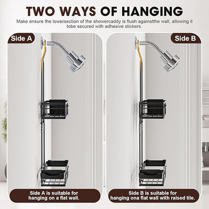 Shower Caddy Hanging, Rustproof Shower Shelves - No Drilling Inside Bath, Extended Length Shower Organizer with Soap Holder; Toothbrush Holder, Black