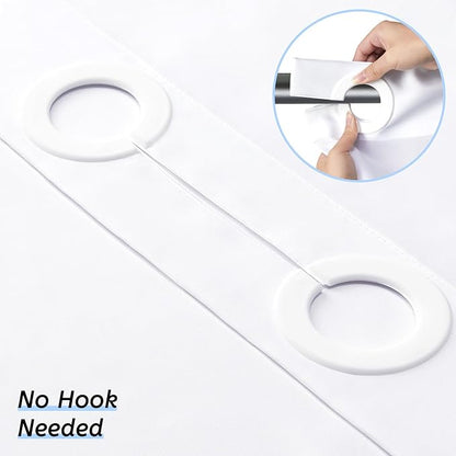 Furlinic White No Hook Small Stall Shower Curtain 48x78 Inch,Half Narrow Size Polyester Fabric Bathroom Curtains with 6 Plastic Split Grommets,Hotel Quality Waterproof Washable Bath Curtain