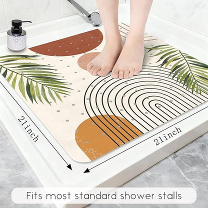 Bathtub Mat Non Slip, Bohemia Square Bath tub Mat Shower Floor Mat with Suction Cups for Adults Kids Elderly 21 X 21 Inch