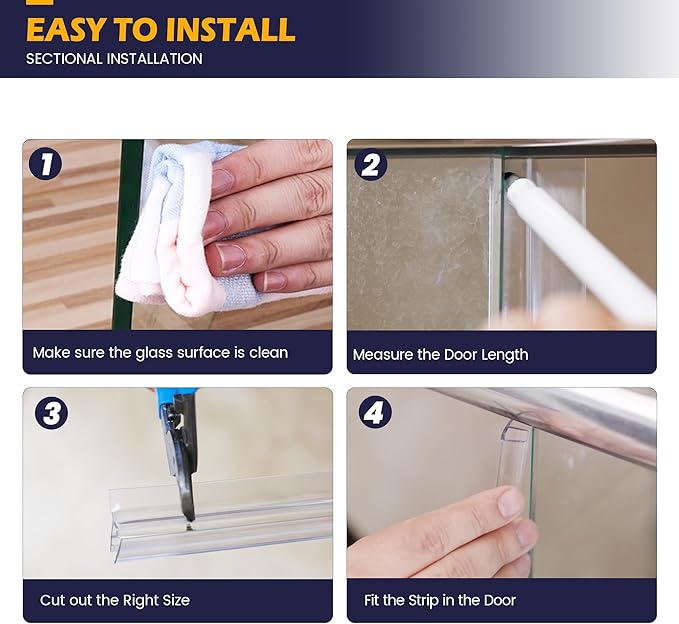 Shower Glass Door Side Seal, 2PCS 78 Inch Ultra Clear PVC Seal Strip with Long Sweep for 3/8"(10mm) Thick Framless Glass Door, to Stop Water Leakage