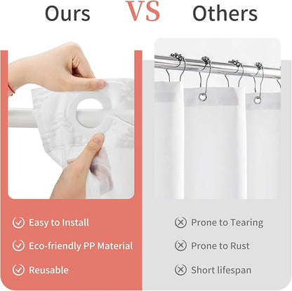 Hookless Shower Curtain with Snap in Liner 71" x 74" Double-Layer Waterproof Polyester Shower Curtain for Bathroom or Hotel Use,Removable Liner,Magnetic Hem,Large Rings,Machine Washable,White