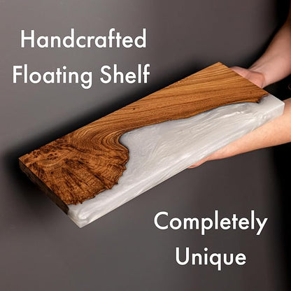 RWA Straight Edge Floating Shelf – Unique Wood Floating Shelf for Wall Decor, Living Room, Bedroom, or Bathroom – Sleek Decorative Wall Shelves for Home & Office (Straight/Platinum, Small - 12x6)