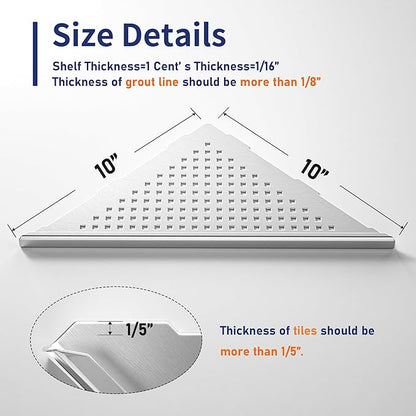 Corner Shower Shelf, 304 Stainless Steel 10" Brushed Recessed Shelf for Bathroom, Grout in Shelf for Tiled Wall