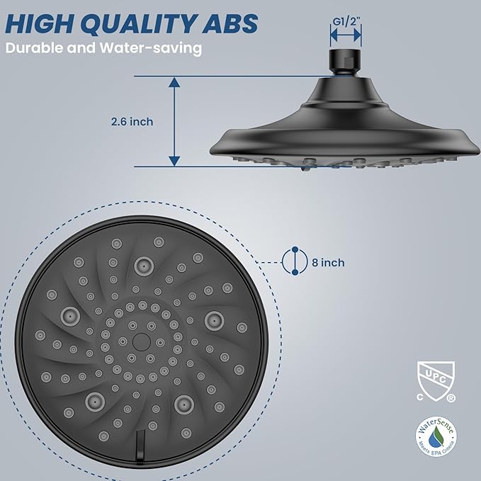 Ryamen Filtered Shower head, Rain Shower Head with Filter, High Pressure Shower Filter Head for Hard Water, 99% REMOVAL for Chlorine, Heavy Metals, Improves Skin & Hair (Unfiltered, Black)