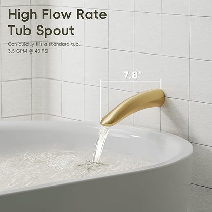Gabrylly Shower System with Tub Spout, Bathtub Shower Faucet Set with 10" Rain Shower head and 5-Setting Handheld Shower, Wall Mounted Shower Fixtures with Pressure Balance Shower Valve, Brushed Gold