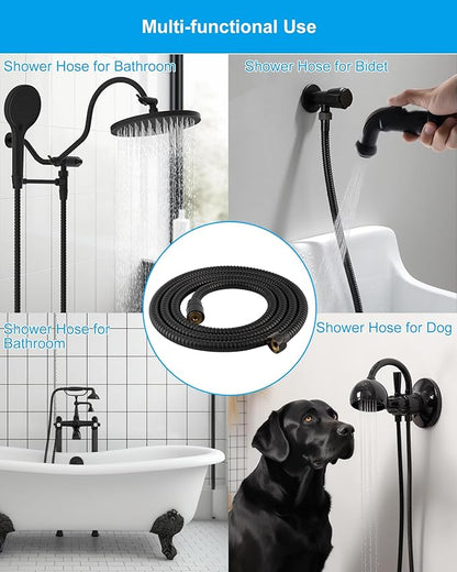 Hibbent All Metal Shower Hose, 90 Inch Stainless Steel Extra Long Shower Hose Replacement, Anti-Twist Flexible Bathroom Handheld Shower Head Hose Extension with Brass Insert & Nut, Oil Rubbed Bronze