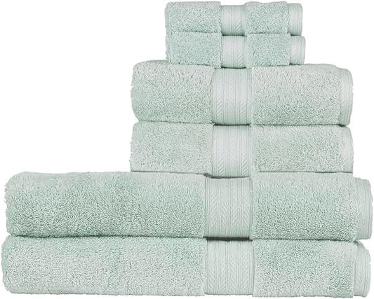 Christy Renaissance 6 Piece Blue Towel Set| 100% Egyptian Cotton | Luxury Bathroom Towels | Soft and Super Absorbent | 675 GSM | 2 Bath Sheet 2 Hand 2 Face | Eggshell
