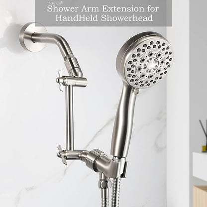 6 Inch Adjustable Shower Head Extension Arm, All-Metal Shower Arm Extender with Locking Set Screw for Rainfall, Fixed, Handheld Showerheads, G1/2 Universal Thread, Easy Installation, Brushed Nickel