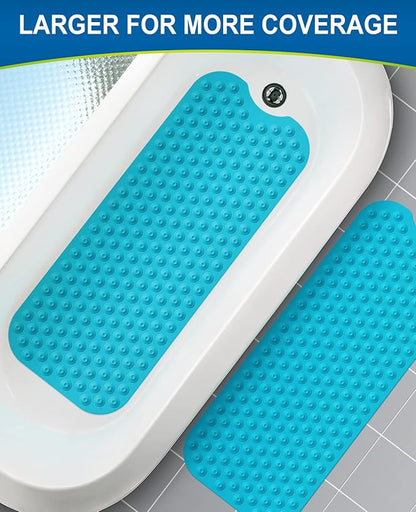 Bligli Bathtub Mat Non-Slip Without Suction Cups, 39x16inch Extra Long Bath Mats for Shower Bathroom, Machine Washable Natural Rubber Shower Tub Mat (39x16inch, Blue)