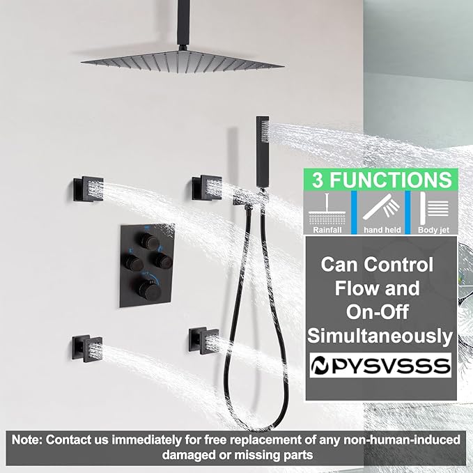 Push Button 3 Way Thermostatic Shower Diverter Valve, Concealed 3 Outlet Multi Function Brass Mixer Shower Valve Kit Can Control Flow and On-Off Simultaneously, Oil Rubbed Bronze