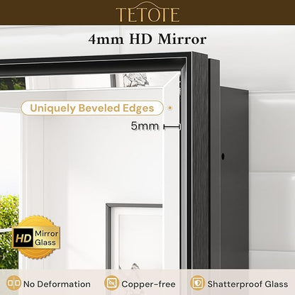 TETOTE Medicine Cabinet Mirror 24" x 30" Black Bathroom Mirrored Cabinets with Stepless Adjustable Shelves Beveled Aluminum Frame, Wall-Mounted or Recessed