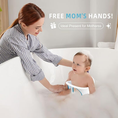 Baby Bath Seat for Babies 6-12 Months, Bath Tub for Baby with Non-Slip Suction Cups, Infant Bath Chair for Newborn, Quick-Dry Mesh (Blue & White)