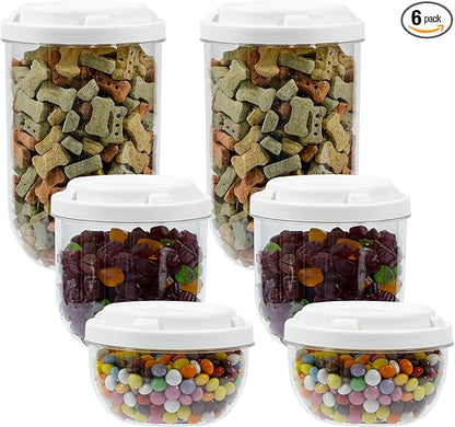 FABROK 6 Pack Candy Storage Organizer with Lid, Plastic Cookie Storage Jar for desk, Clear Plastic Container Canister for Laundry, Kitchen, Bathroom