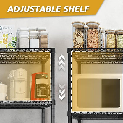 6 Tier Storage Racks Shelving, Heavy Steel Pantry Shelves, Adjustable Wire Shelving Rack with Wheels, Suitable for Garage, Kitchen, Bathroom, Office, 22" W x 12" D x 65" H, Black
