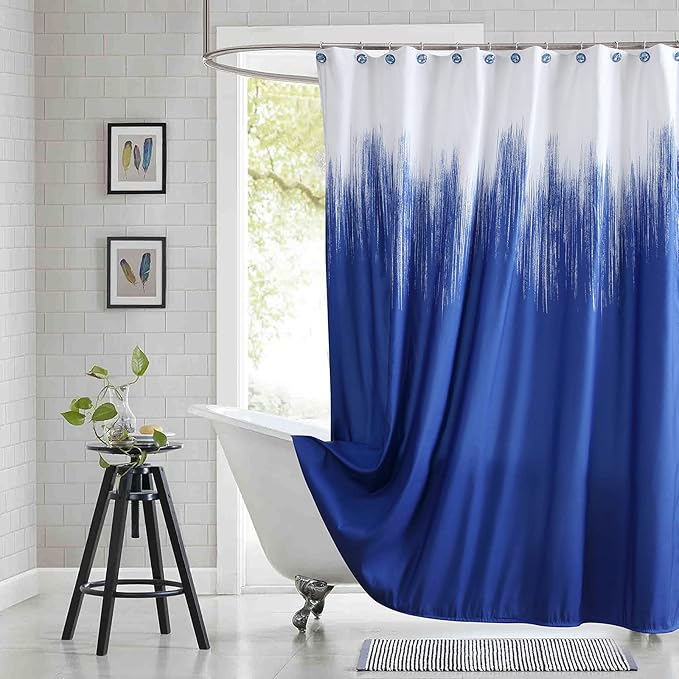 Long Fabric Shower Curtain, Royal Blue Ombre Shower Curtains for Bathroom, Modern Waterproof Bathroom Curtains, 72" W x 78" H