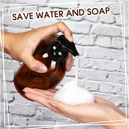 Uiifan 16 Pcs 17 oz Amber Foaming Soap Dispenser Refillable Foam Pump Bottle Liquid Plastic Container for Kitchen Bathroom Commercial Concentrated or Regular Shampoo Body Wash Dish Liquid Soap