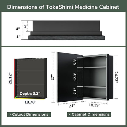 TokeShimi 21x27 Recessed Medicine Cabinet with Mirror Wall Mounted, Aluminum Gold Medicine Cabinet Mirrored, Metal Beveled Mirror with Storage for Bathroom Vanity