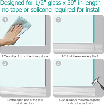 POZIA Clear Frameless Glass Shower Door Bottom Seal | Shower Door Sweep for Leak-Proof, Quick Installation to Create Reliable Water Barrier (2PACK-1/2in-23mm Gap)