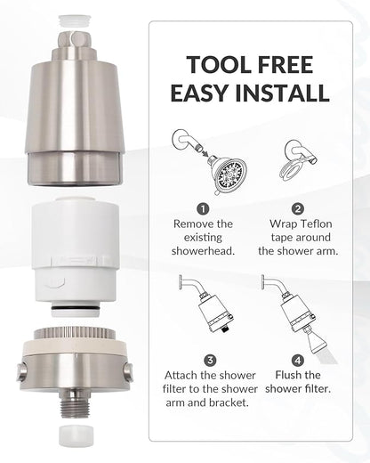 Hard Water Shower Filter - Removes Chlorine, Heavy Metals & Scale - KDF Technology for Softer Skin & Hair - Fits Most Rain & Handheld Showerheads - (BNP Version)